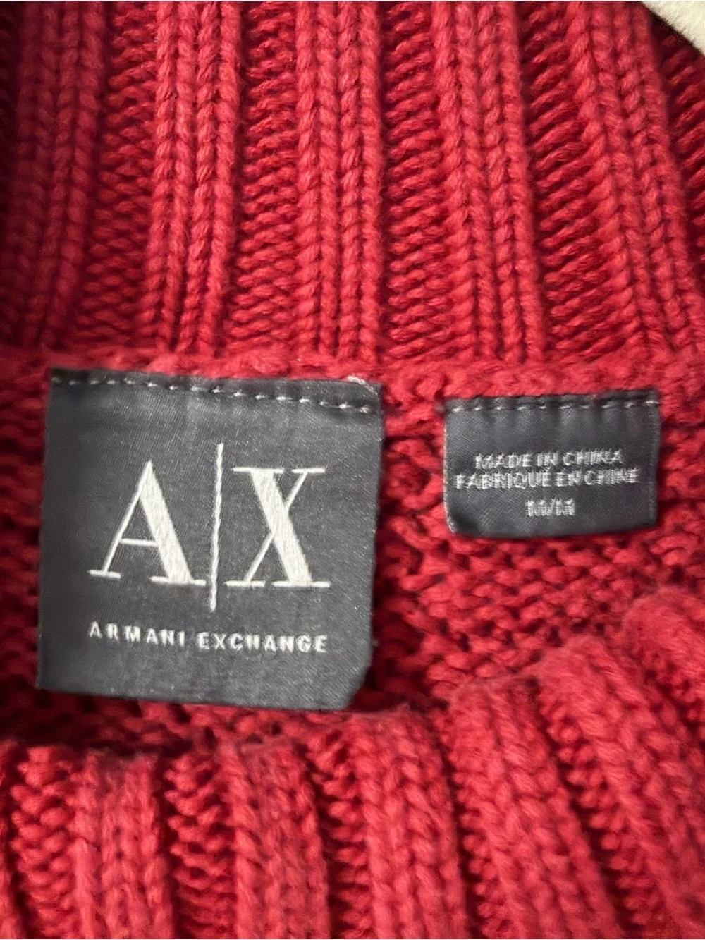 Armani Exchange Red Knit Funnel Neck Sweater with Side Zip